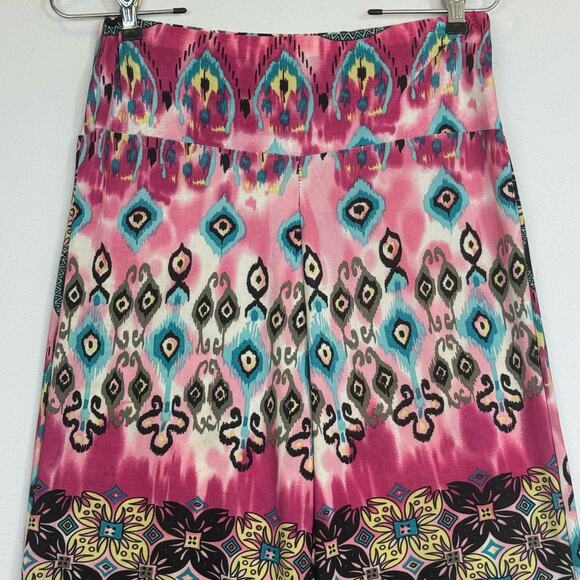 WinWin Wide Leg Palazzo Pants S/M Flowy Stretchy Pink Blue Artsy Hippie Boho - Picture 3 of 12